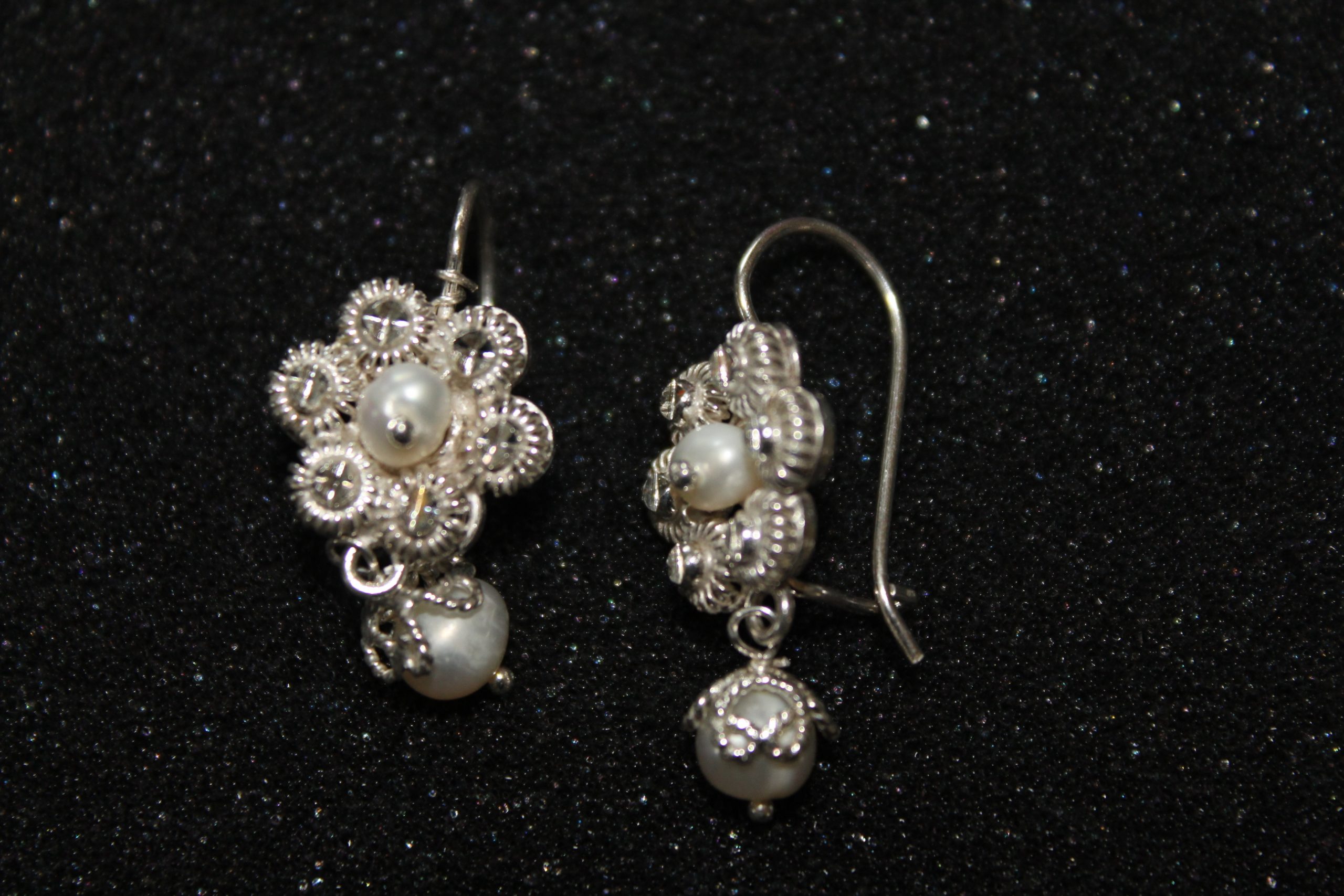 Silver Earrings with Imitation Pearl