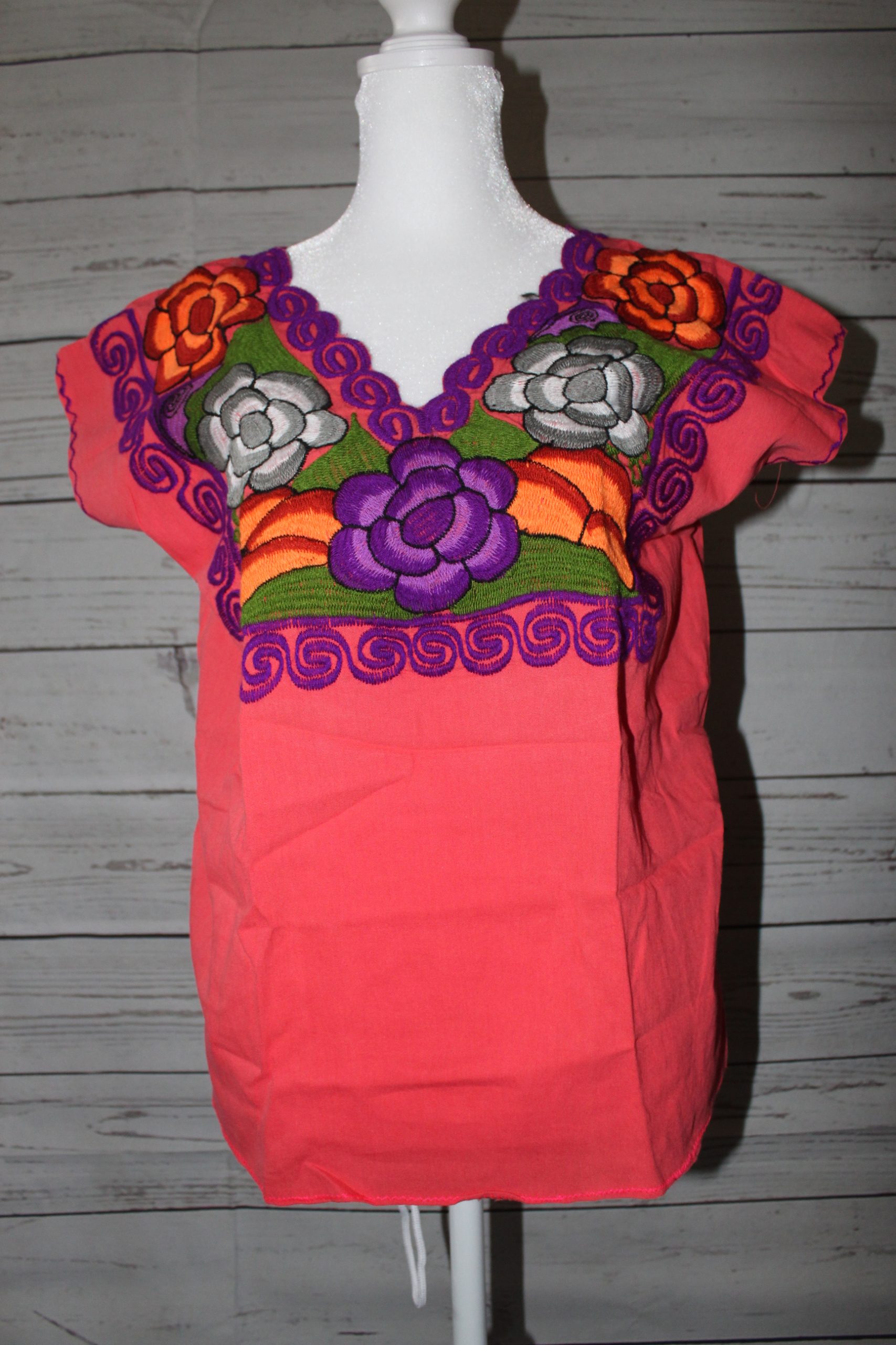 Coral ( small) embordered blouse